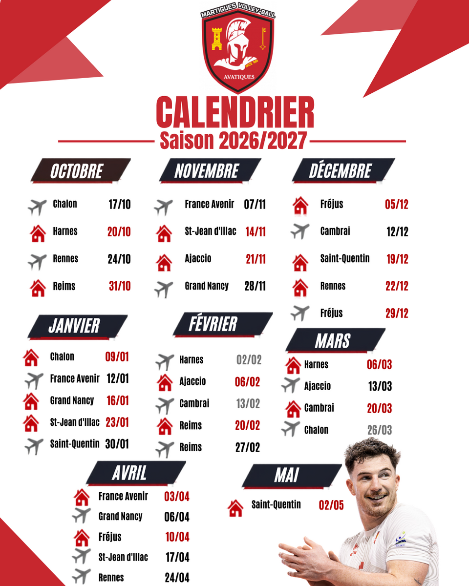 Le calendrier 2026/2027 du Martigues Volley-Ball est dévoilé !