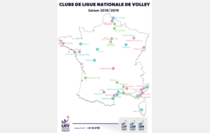 La carte des 39 clubs pros du  volley Français 