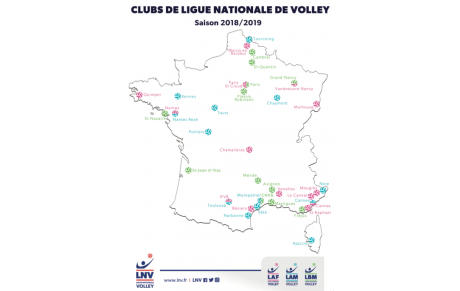 La carte des 39 clubs pros du  volley Français 